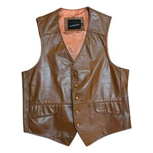 Vintage JC Penney Leather Vest Size 42 Satin Lined Cowboy Western Boho Hippie